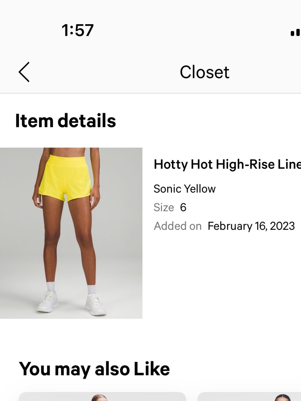 Lululemon Hotty hot Yellow Athletic Shorts